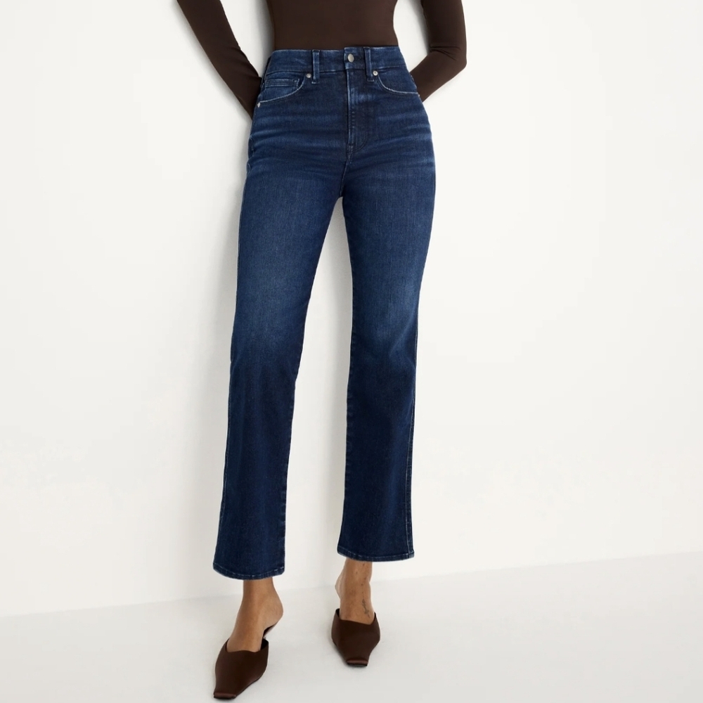 Good American Dark Blue Straight Leg Jeans